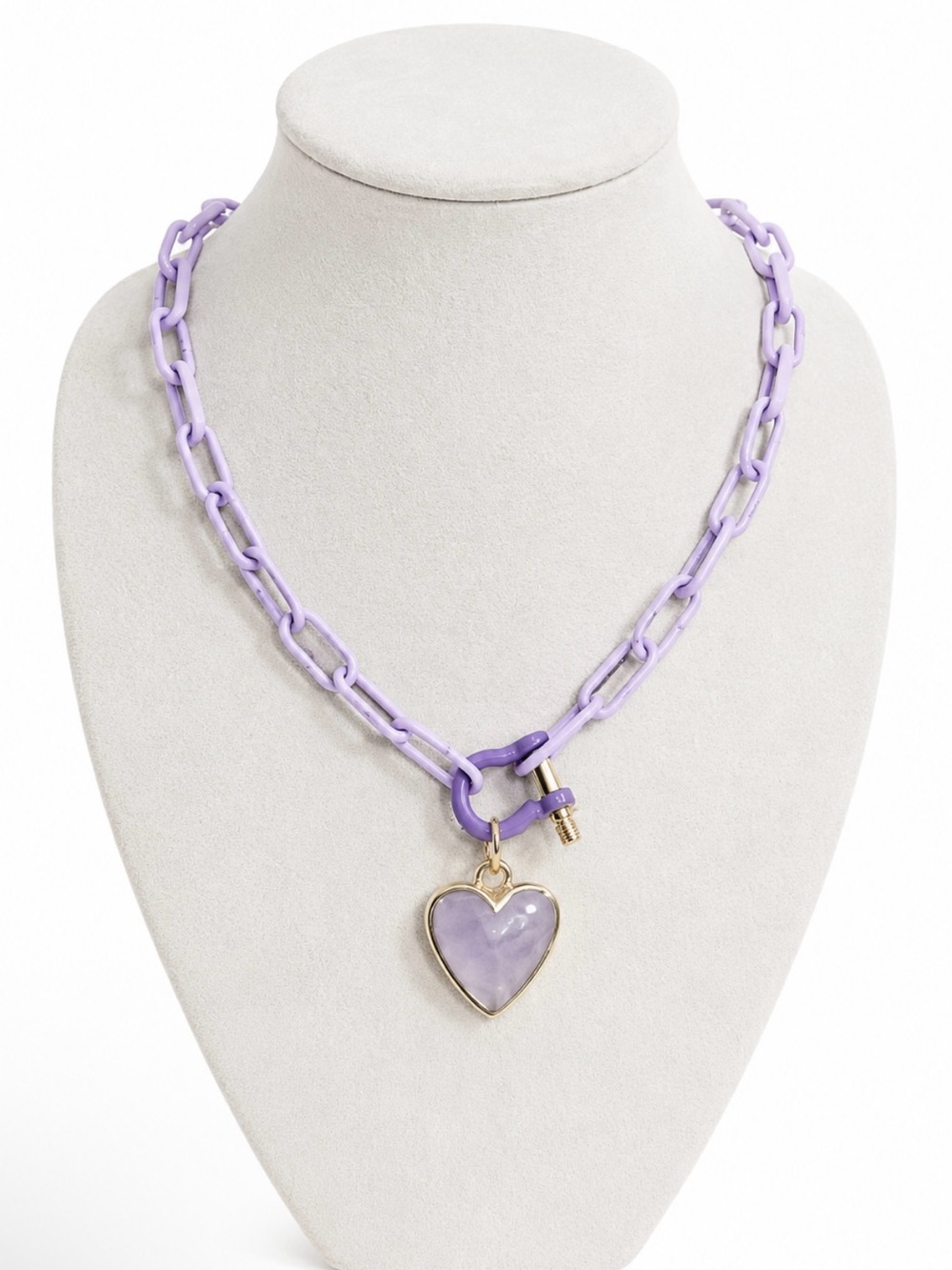 Amethyst Heart Pendant Paperclip Chain Necklace